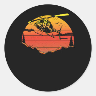 R44 Helicopter Pilot Aviation Sunset Mountain Airc Classic Round Sticker