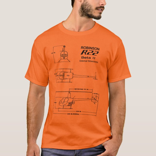 R-22 Robinson Helicopter Blueprint T-Shirt (Front)