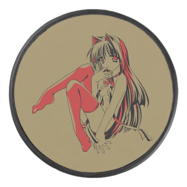 R & B Manga, Neko Catgirl Furry Loli Anime Hockey Puck (Front)