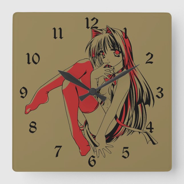 R & B Manga, Neko Catgirl Furry Loli Anime Square Wall Clock (Front)