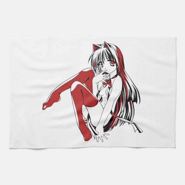 R & B Manga, Neko Catgirl Furry Loli Anime Tea Towel (Horizontal)