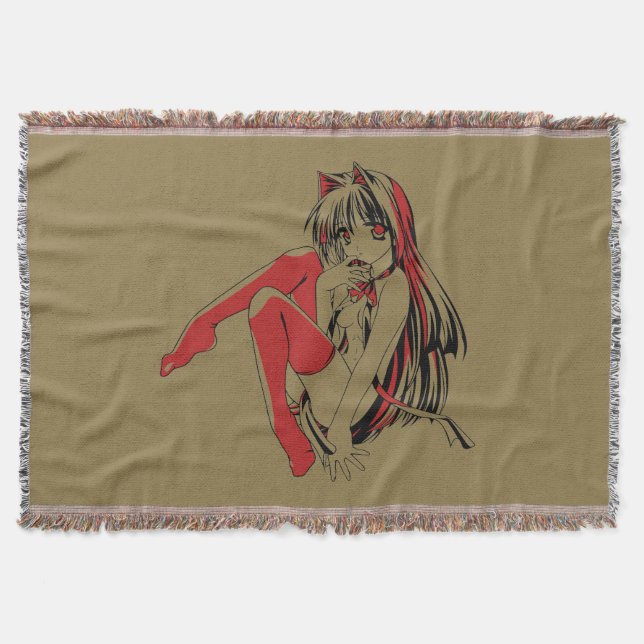 R & B Manga, Neko Catgirl Furry Loli Anime Throw Blanket (Front)