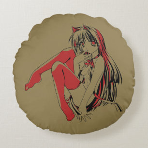 R & B, Neko Catgirl Furry Anime Loli Slave Round Cushion