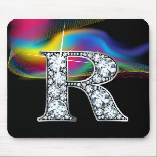 "R" Diamond Bling with Rainbow Swirl Mousepad