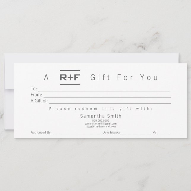 R+F Modern Gift Certificate Invitation (Front)