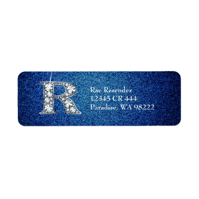 R Faux Diamond on Denim Return Address Label (Front)