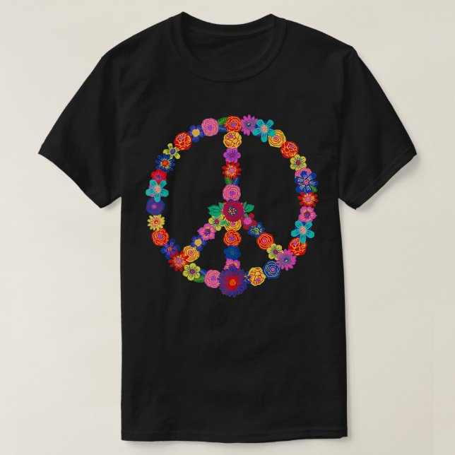r Floral 60s 70s Hippie Costume Colourful Flowers  T-Shirt (Design Front)