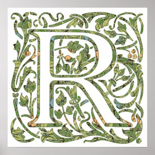 R Floral Monogram Poster