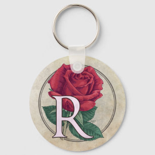 R for Rose Flower Monogram Key Ring