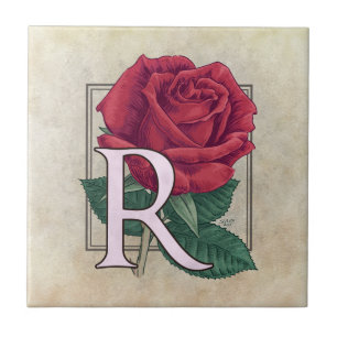 R for Roses Flower Floral Monogram Tile