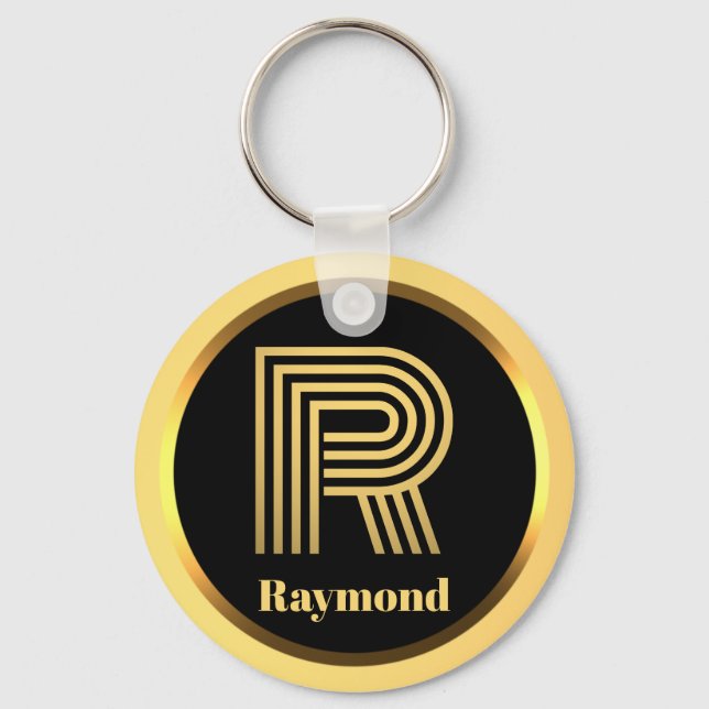 R Gold Monogrammed Letter Personalised Key Ring (Front)
