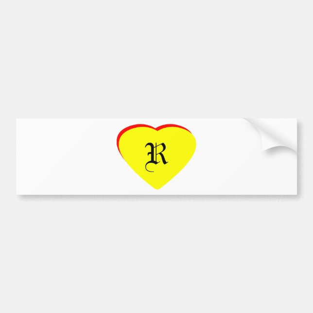 "R" Heart Yellow Red Wedding Invitation The MUSEUM Bumper Sticker (Front)