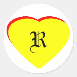 "R" Heart Yellow Red Wedding Invitation The MUSEUM Classic Round Sticker