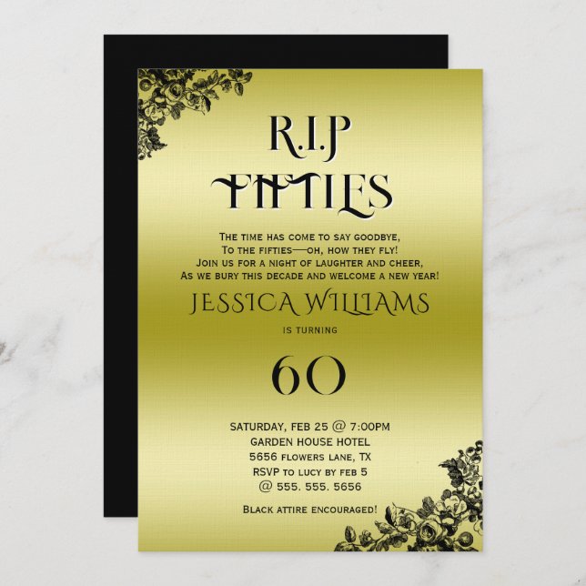 R.I.P. Fifties, Gothic 60th Birthday  Invitation (Front/Back)