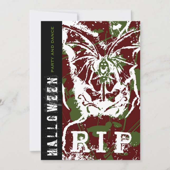 R.I.P Scary Death With Wings Goth Halloween Party  Invitation (Front)