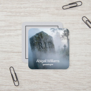 R.I.P. Tombstone in Mist Square Business Card