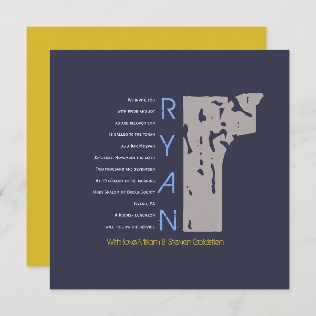 R Initial Collection Bat Bar Mitzvah Invitation (Front/Back)