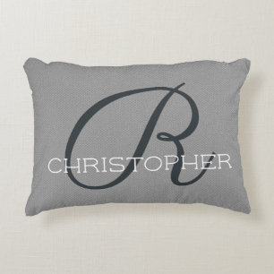 R Initial Personalised Name Black White Grey Decorative Cushion