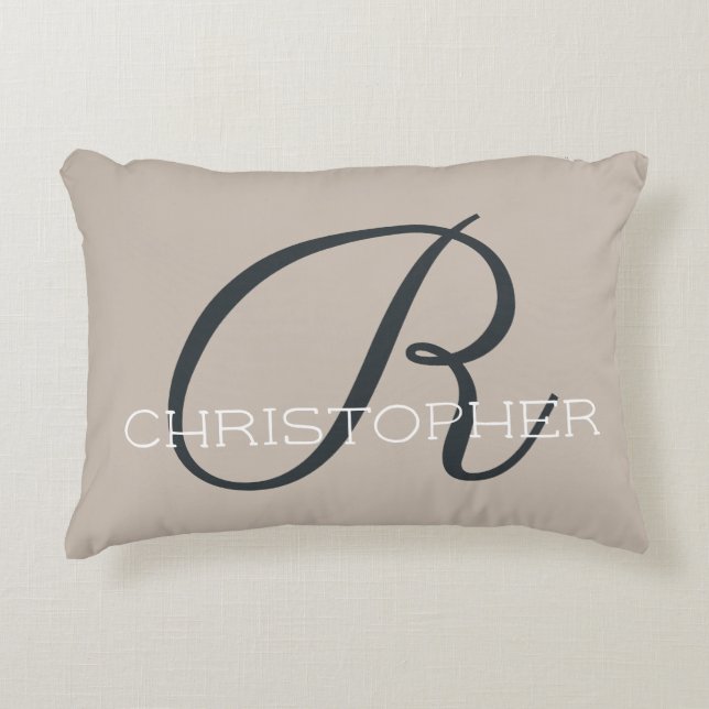 R Initial Personalised Name Tan Taupe Neutral Decorative Cushion (Front)