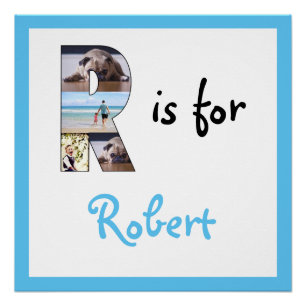 R is for Name Blue Photo Poster