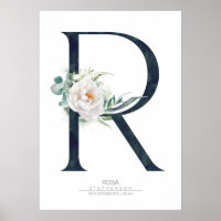 R Letter Monogram White Flowers and Greenery