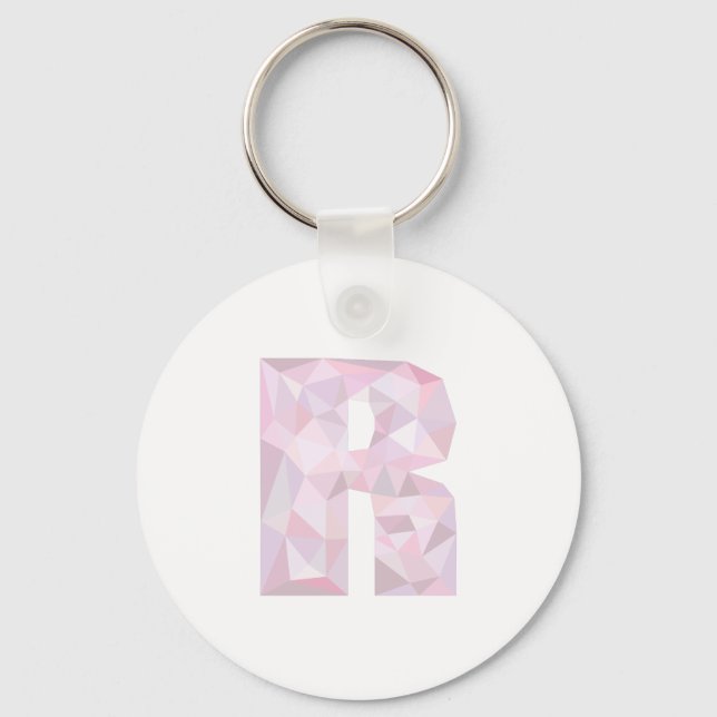 R - Low Poly Triangles - Neutral Pink Purple Grey Key Ring (Front)