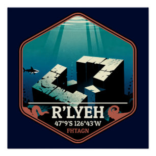 R’lyeh Submerged City Vintage Travel Badge Poster