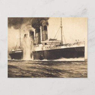 R.M.S. Lusitania Hit by Torpedos off Kinsale Head Postcard