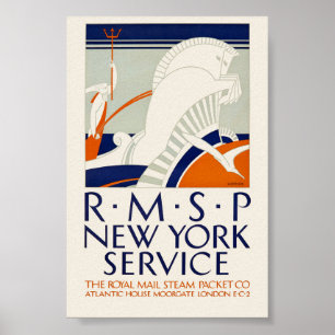 R.M.S.P. New York Service Vintage Poster 1921