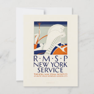 R.M.S.P. New York Service Vintage Poster 1921 Postcard