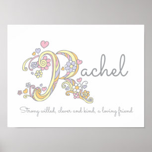 R monogram art Rachel girls name & meaning poster