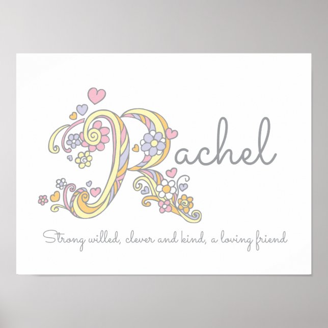 R monogram art Rachel girls name & meaning poster (Front)