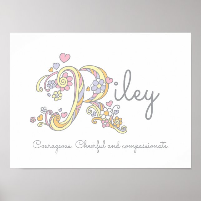 R monogram art Riley girls name & meaning poster (Front)