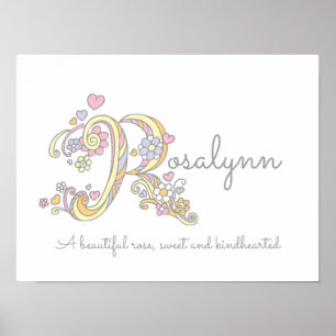 R monogram art Rosalynn girls name meaning poster