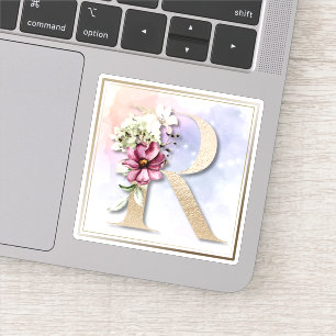 R Monogram Burgundy Floral Sticker