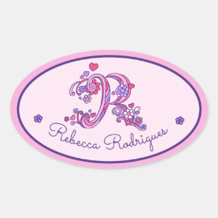 R monogram custom name id pink stickers