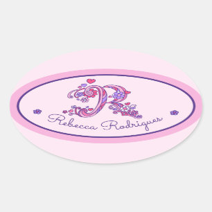 R monogram custom name id pink stickers