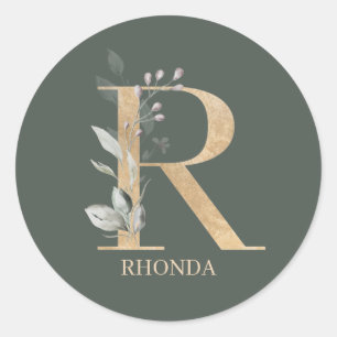 R Monogram Floral Personalised Classic Round Sticker