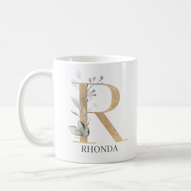 R Monogram Floral Personalised Coffee Mug (Left)