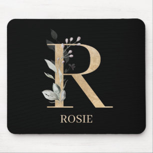 R Monogram Floral Personalised Mouse Mat