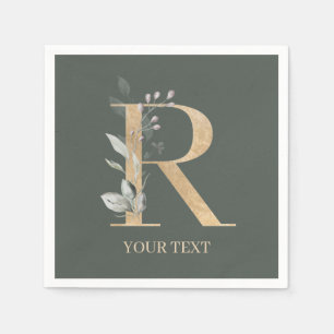 R Monogram Floral Personalised Napkin