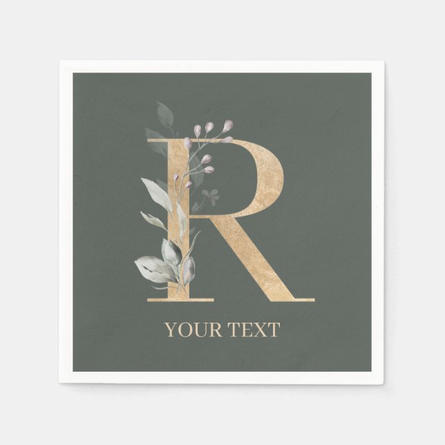 R Monogram Floral Personalised Napkin (Front)