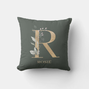 R Monogram Floral Personalised Throw Pillow
