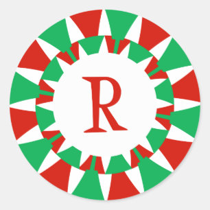 R Monogram (Funky Christmas) Classic Round Sticker