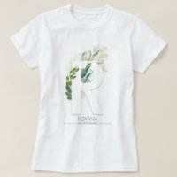 R Monogram Gold Greenery Leaves Elegant