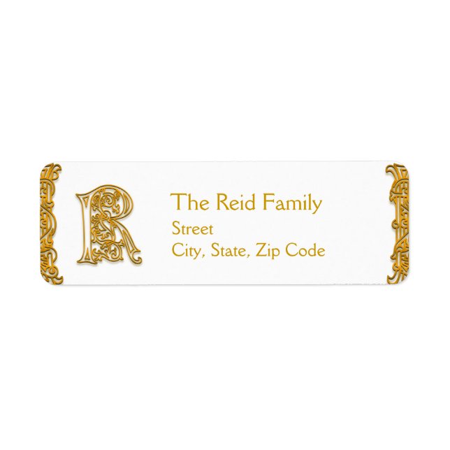 R Monogram "Irish Gold" design Address Labels (Front)