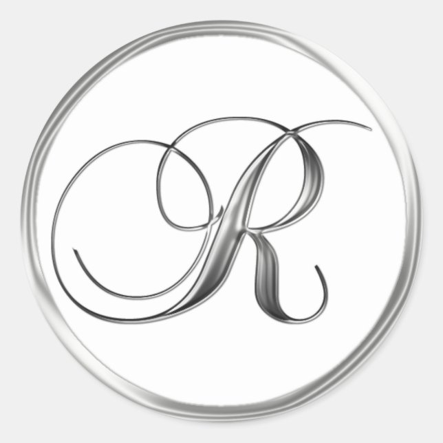 R Monogram Letter Sliver On White Wedding Seal (Front)