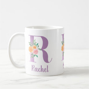 R Monogram Purple Floral Watercolor Personalised Coffee Mug