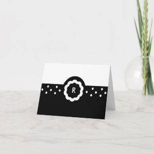 R :: Monogram R Dotted Black & White Note Card