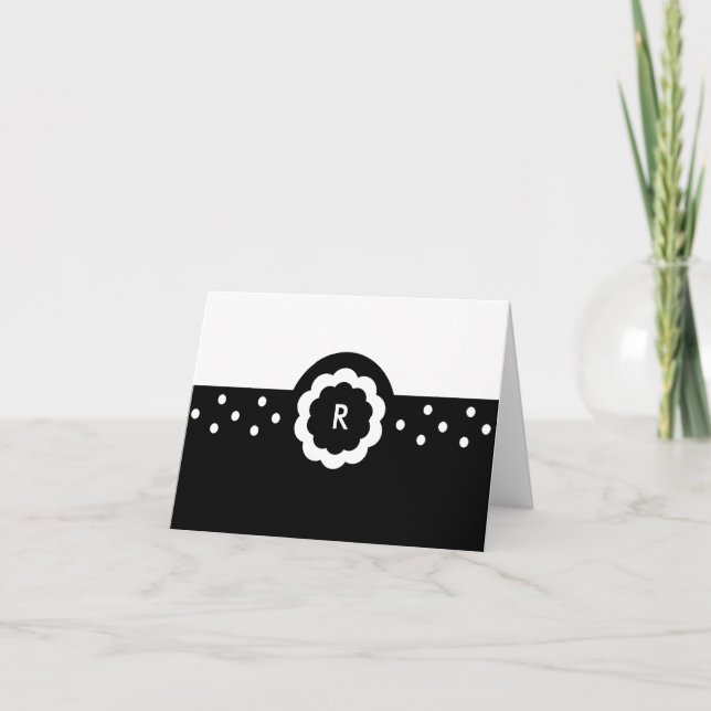 R :: Monogram R Dotted Black & White Note Card (Front)